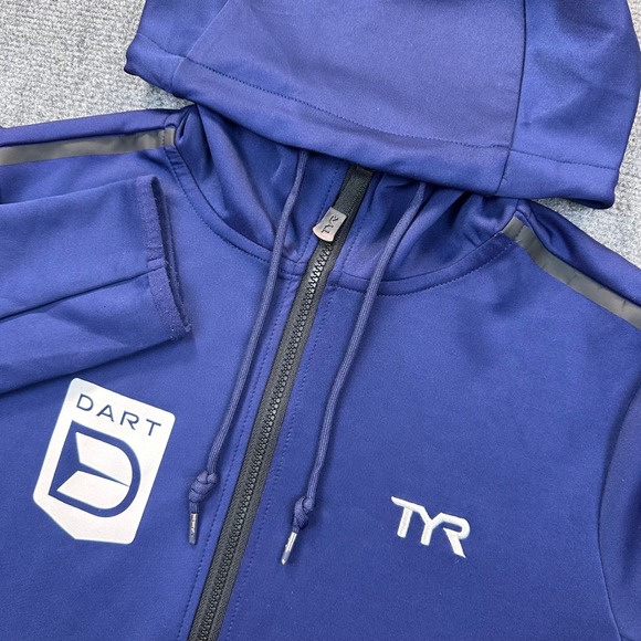 TYR Elite Team Full Zip Hoodie Mens Small Navy Blue Jacket Athletic Run Swim Gym - Picture 1 of 16